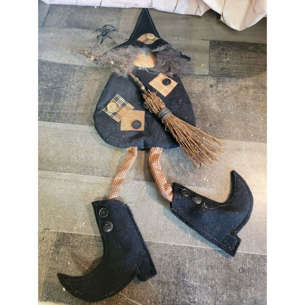 Halloween felt witch broom spider decor